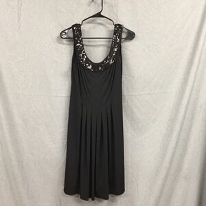 Maggy London Black Sequin Scoop Neck Pleated Cocktail Dress Womens 6